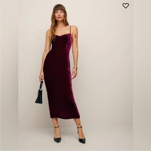 Reformation Pennington Velvet Midi Slip Dress in Burgundy